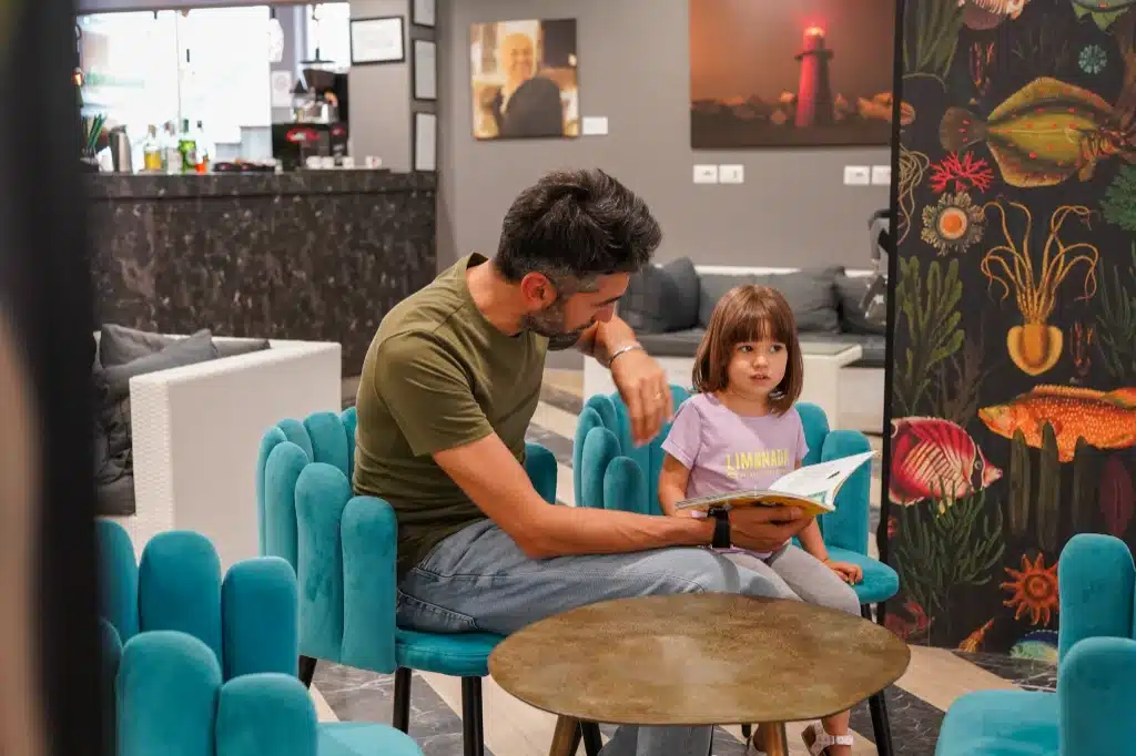 family hall - father and daughter on vacation